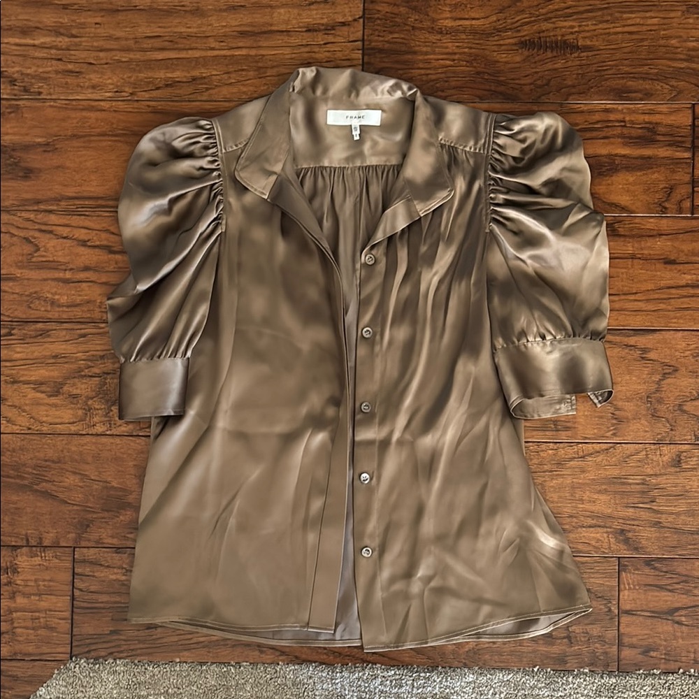 Frame Silk Brown Puff Sleeve Blouse